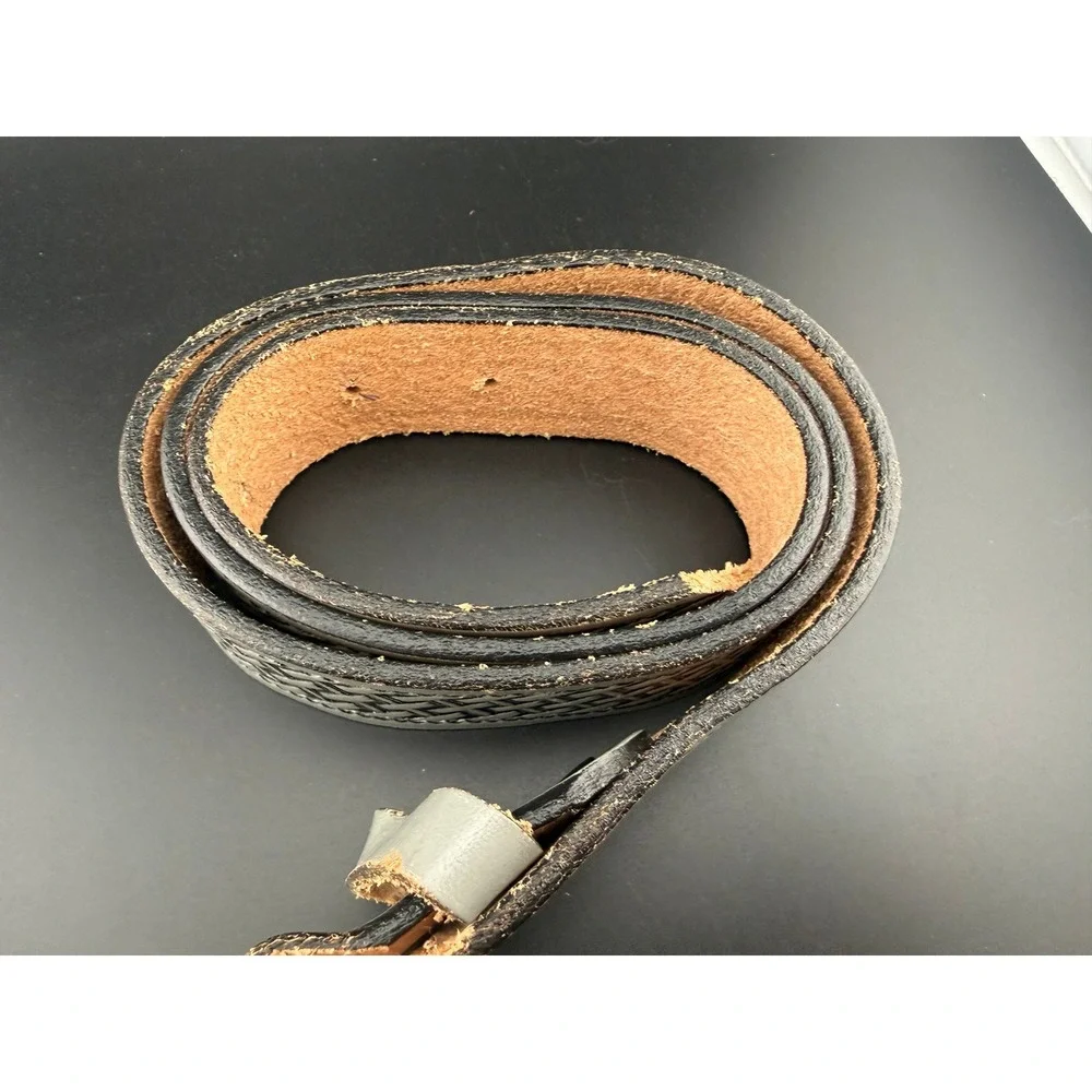 Brushy Creek Mens Grey Basketweave Full Grain Leather Belt Strap Made in USA 54